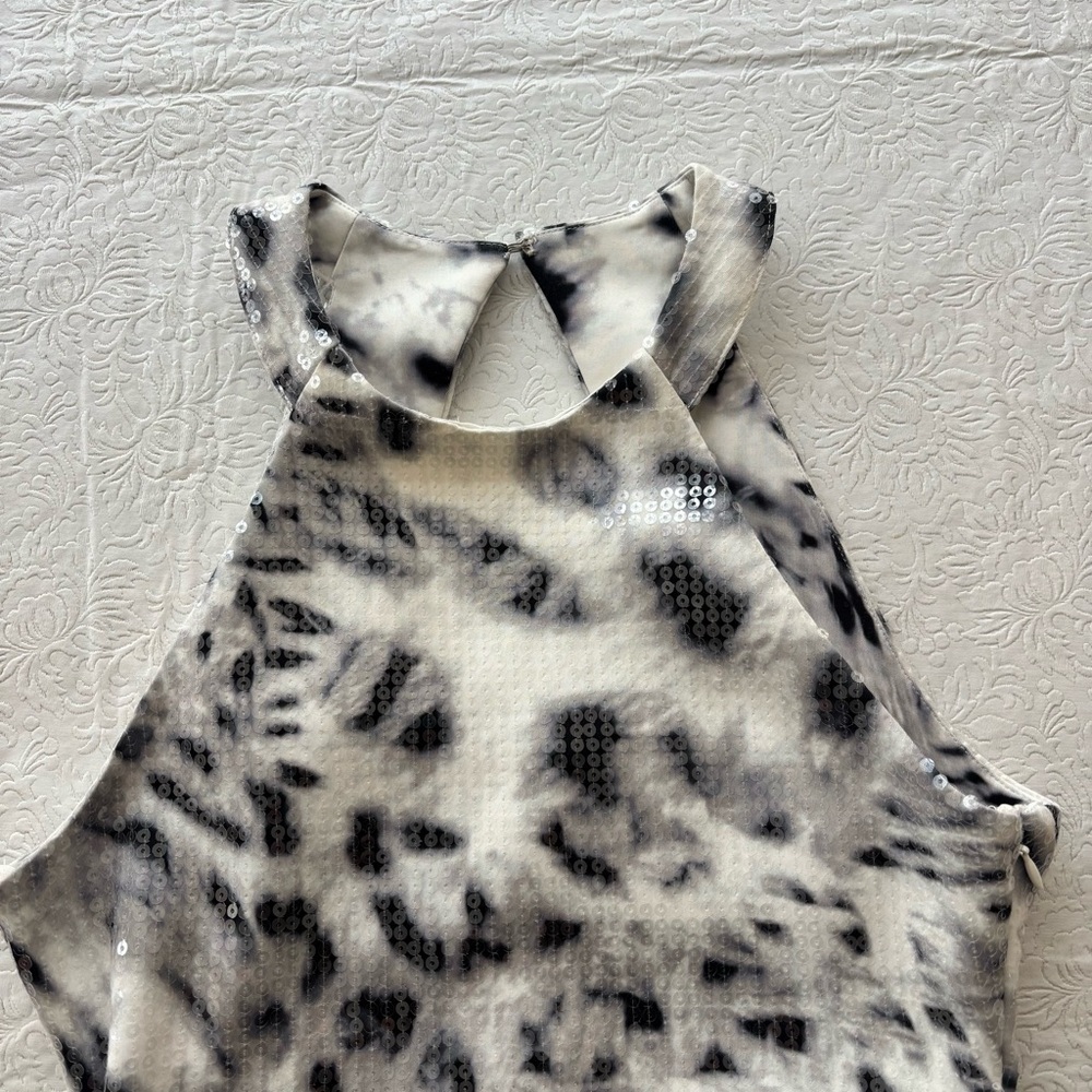 NWT Parker White and Black Leopard Sequin Halter Mini Dress, Size XS - Picture 11 of 15